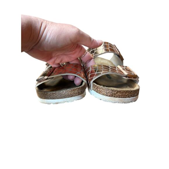 Birkenstock Arizona Gator Gleam Copper Leather Soft Footbed Sandals - M7 / W9 - Picture 10 of 10